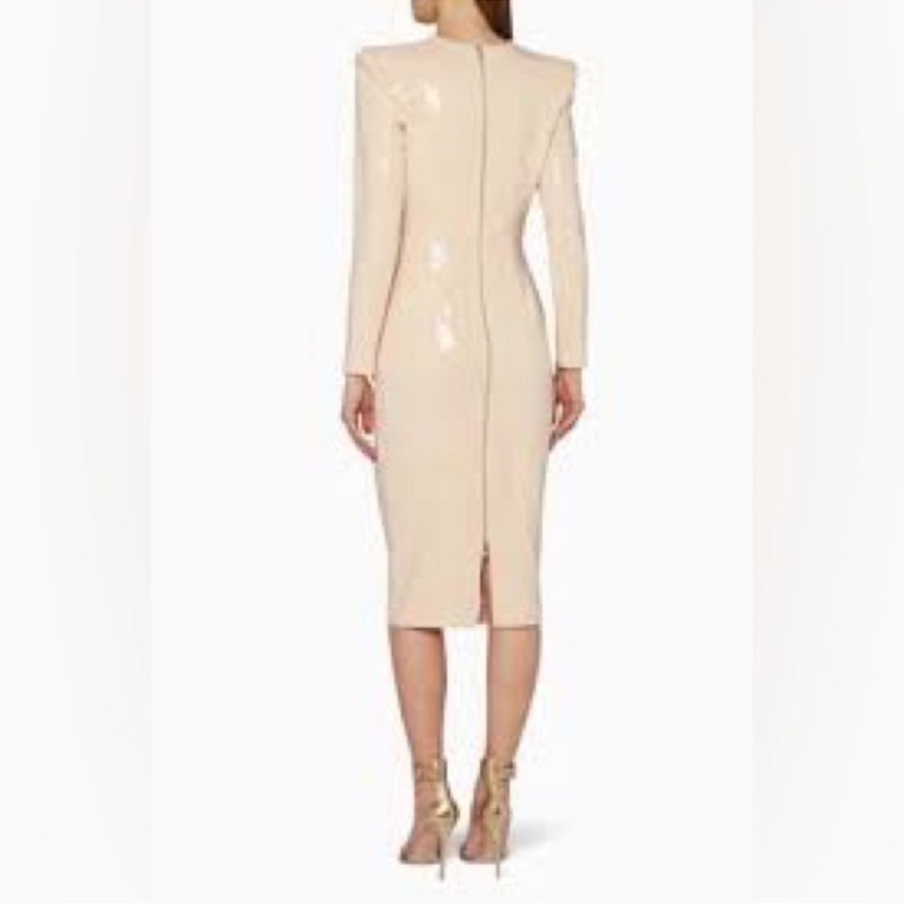 NWT Alex Perry nude sequin long sleeve midi cocktail dress US 6 $2750 Retail - Picture 2 of 13